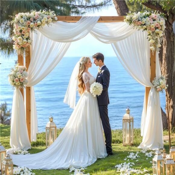 Wedding Arch Draping Fabric, 1 Panel 28" x 19Ft White Wedding Arch Drapes Sheer - Picture 5 of 7